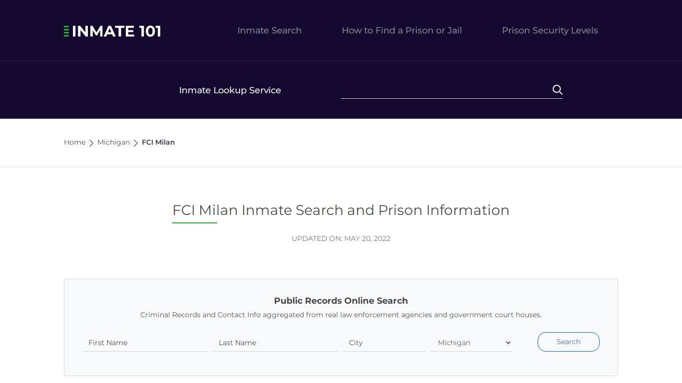 FCI Milan Inmate Search | Lookup | Roster
