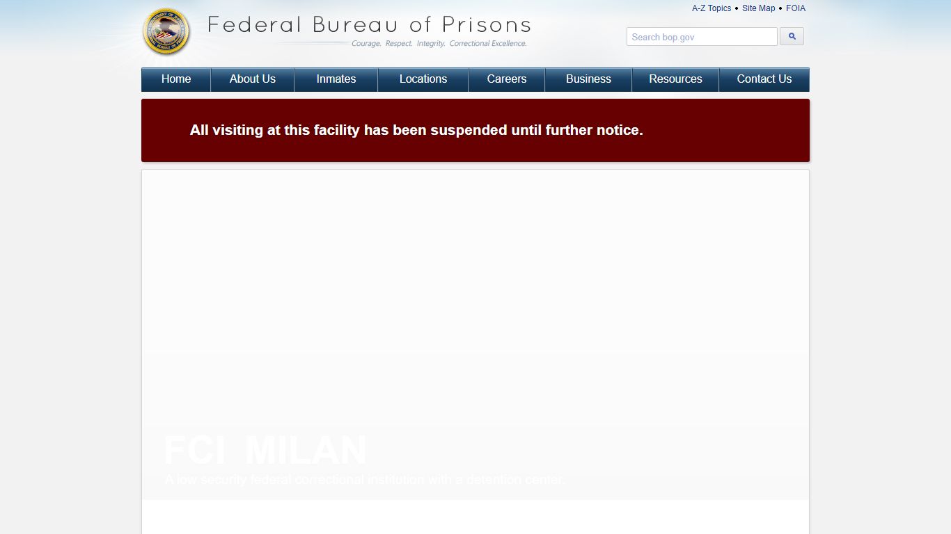 FCI Milan - BOP: Federal Bureau of Prisons Web Site